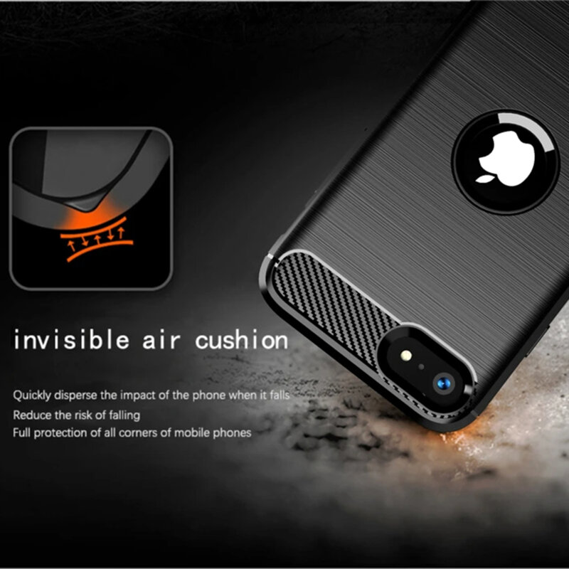 Husa iPhone SE 2, SE 2020 Techsuit Carbon Silicone cu decupaj pentru sigla, negru