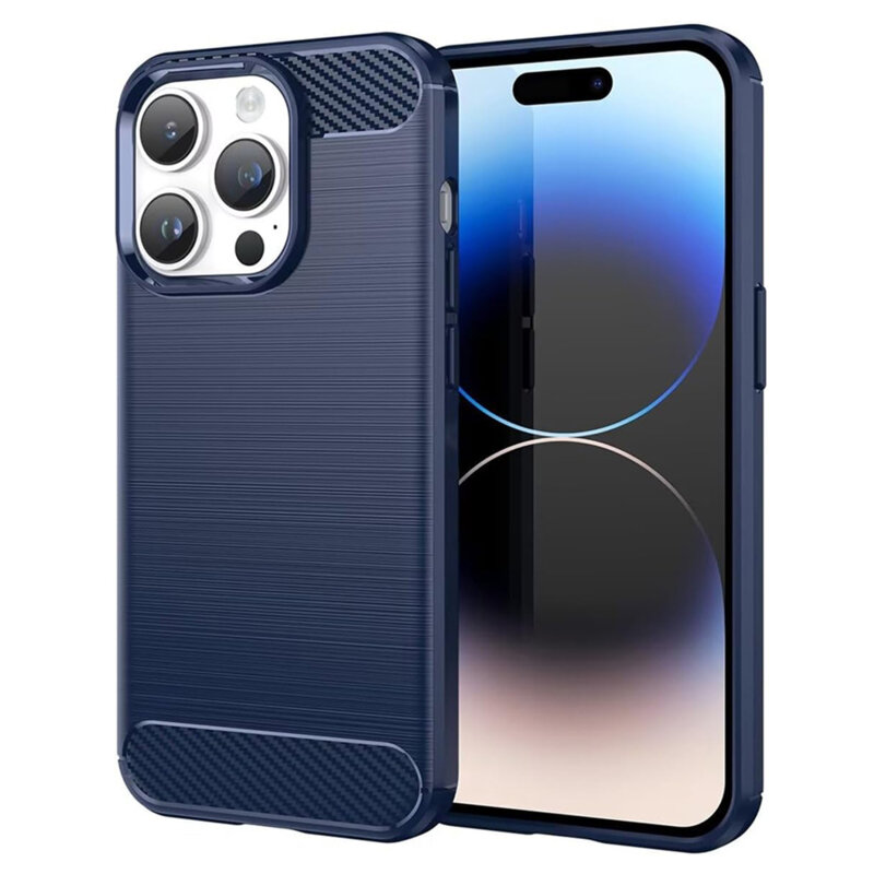 Husa iPhone 14 Pro Techsuit Carbon Silicone, albastru