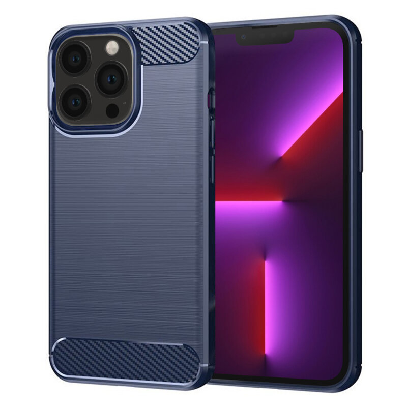 Husa iPhone 13 Pro Techsuit Carbon Silicone, albastru