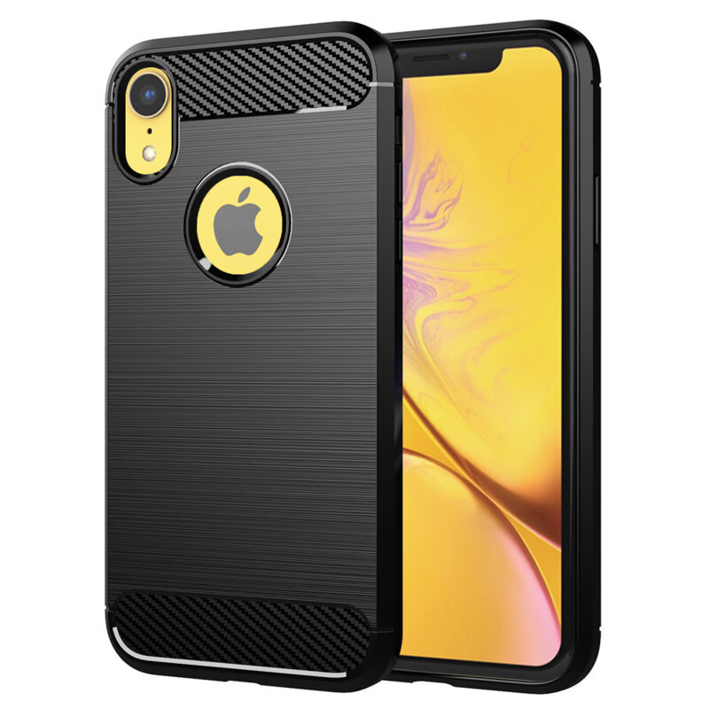 Husa iPhone XR Techsuit Carbon Silicone cu decupaj sigla, negru