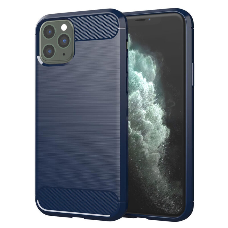 Husa iPhone 11 Pro Max Techsuit Carbon Silicone, albastru