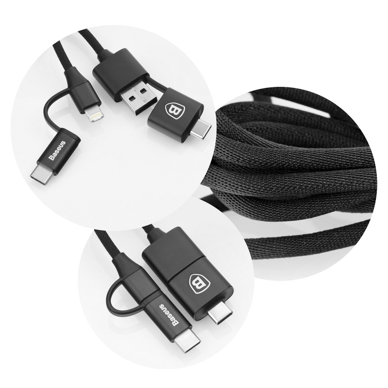 Cablu de date 1M 5in1 Baseus USB-C, Lightning, Micro-USB - Negru