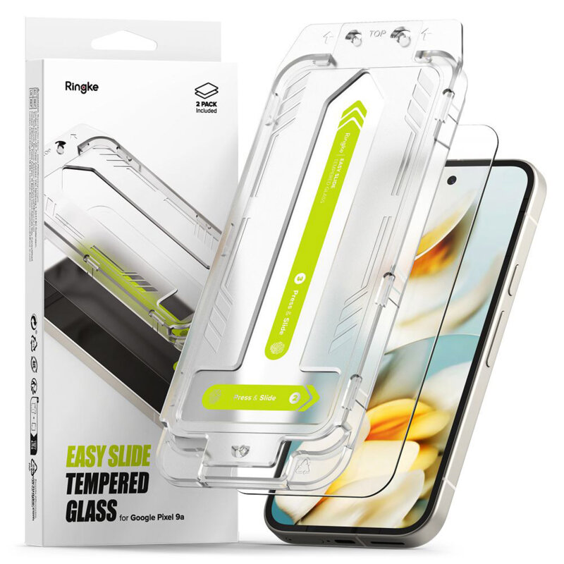 [Pachet 2x] Folie sticla Google Pixel 9a Ringke Easy Slide Tempered Glass, transparenta