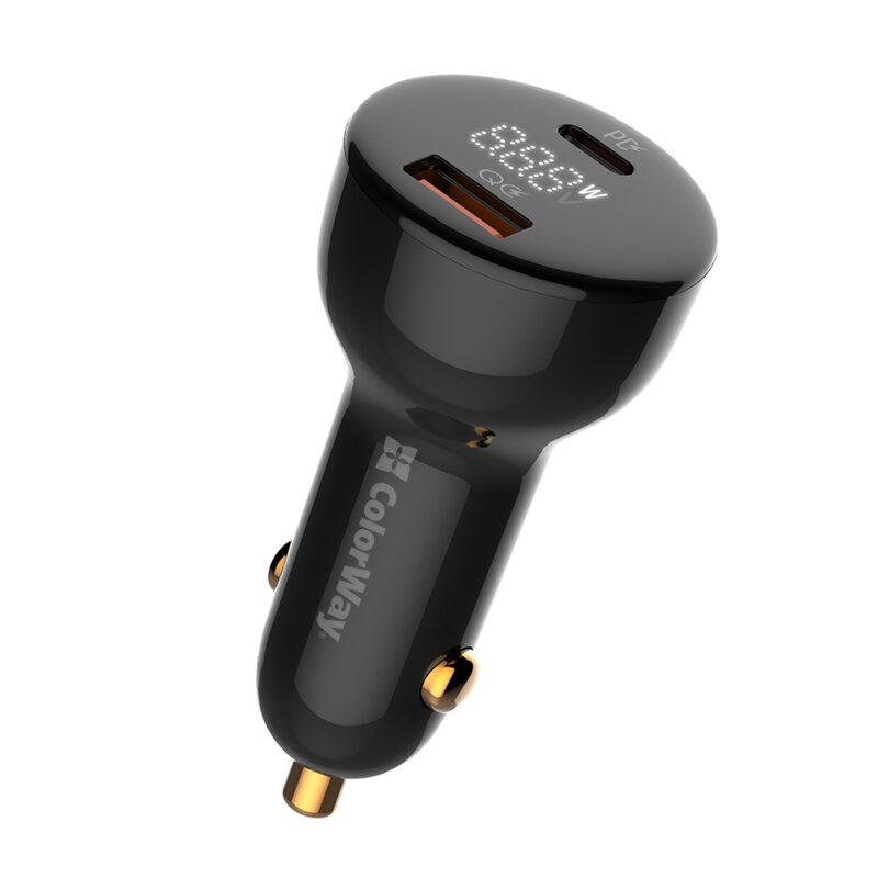 Incarcator auto 100W Super Fast Charge ColorWay, USB+Type-C, negru