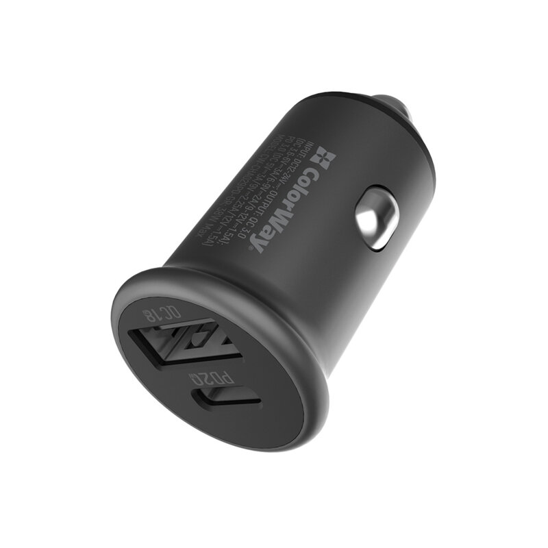 Mini incarcator auto Quick Charge ColorWay, USB+Type-C, gri