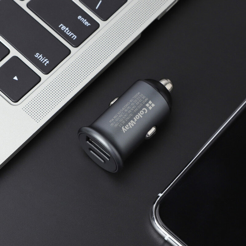 Mini incarcator auto Quick Charge ColorWay, USB+Type-C, gri