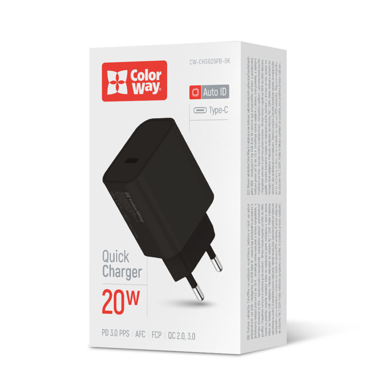 Incarcator retea Apple Fast Charge ColorWay, PD3.0, 20W, negru