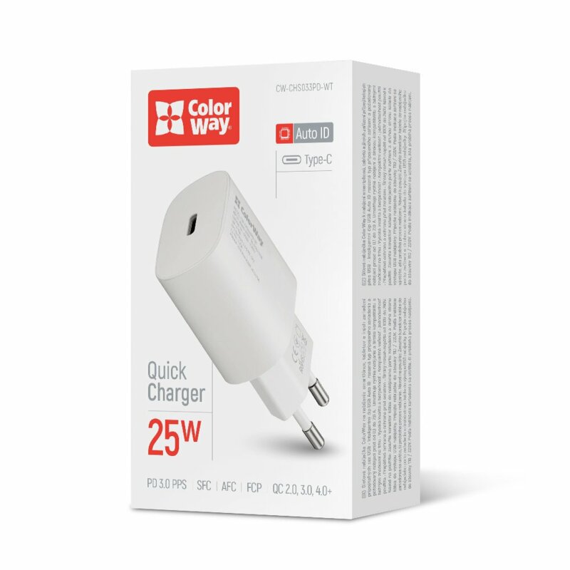 Incarcator priza Type-C Fast Charge ColorWay, PD3.0, 25W, alb
