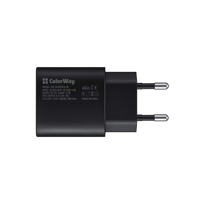 Incarcator priza Type-C Fast Charge ColorWay, PD3.0, 25W, negru