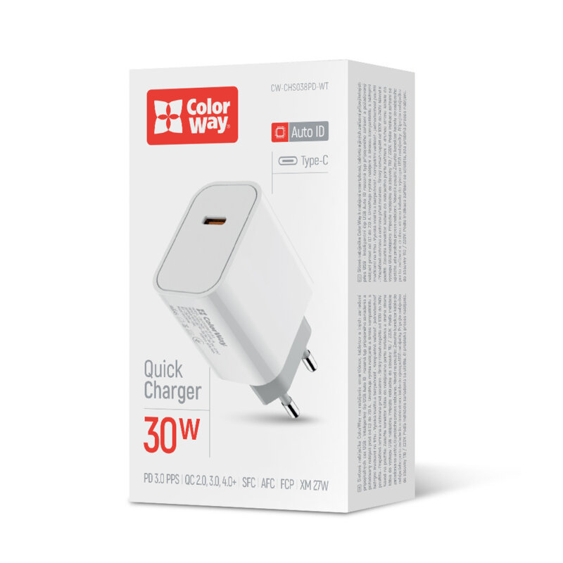 Incarcator priza Samsung SFC/AFC Quick Charge ColorWay, 30W, alb