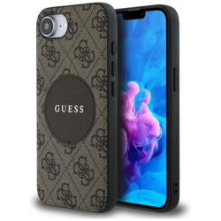 Husa iPhone 16e Guess 4G Circle Classic Logo MagSafe, maro, GUHMPSE4P4PGRSGW