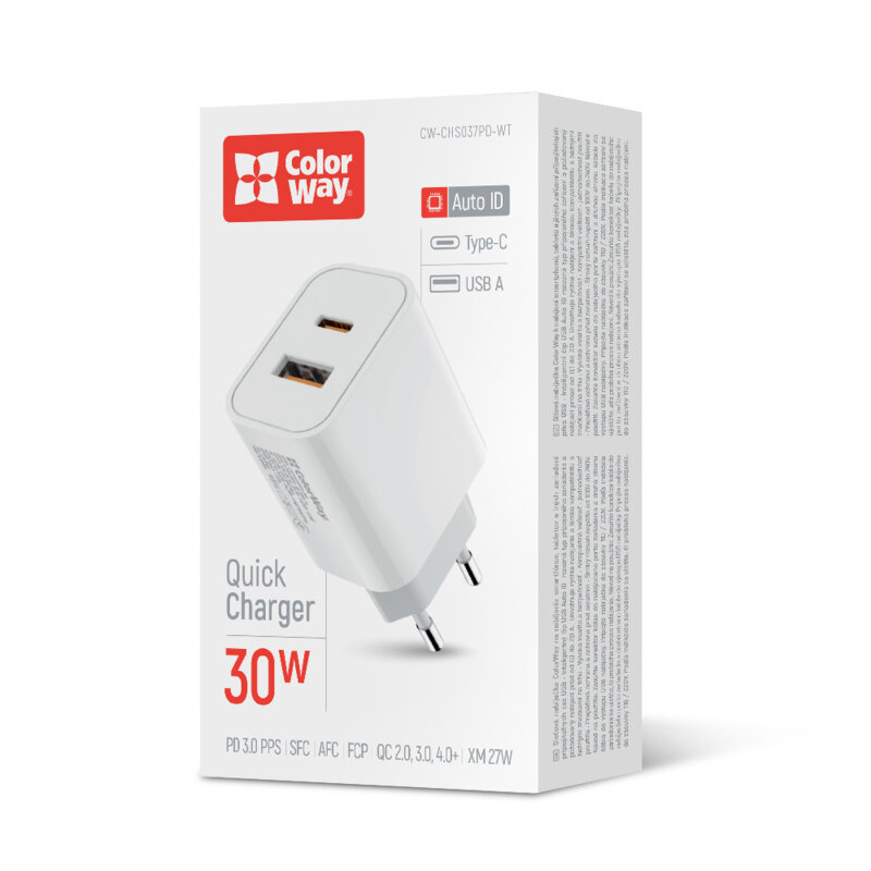 Incarcator priza Quick Charge cu 2 porturi ColorWay, 3A, alb