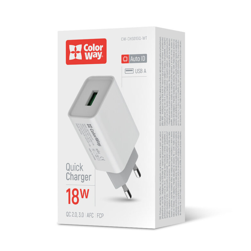 Incarcator priza USB 18W cu cip inteligent ColorWay, alb