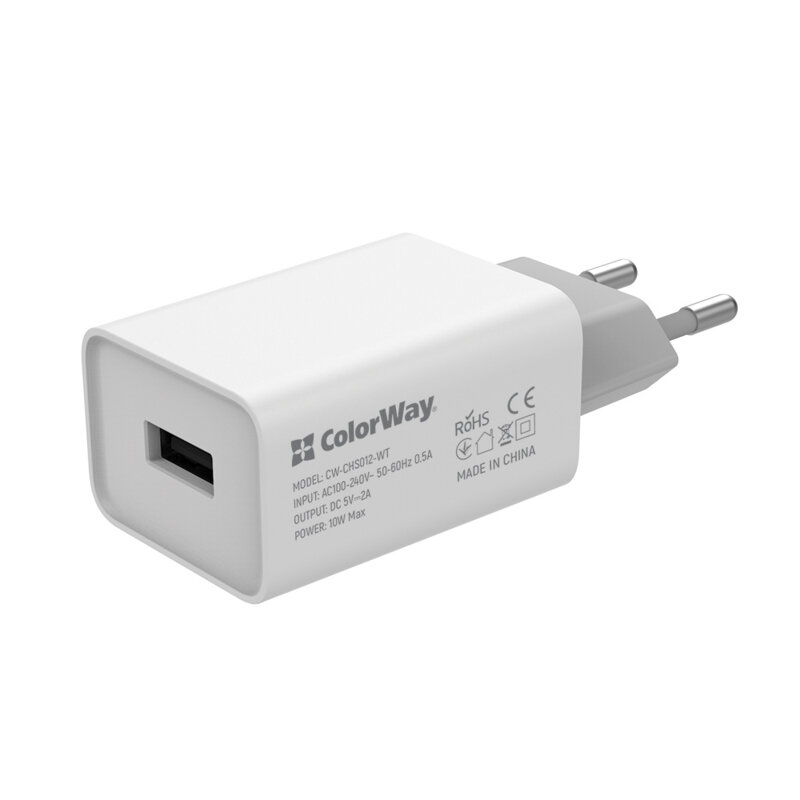 Incarcator retea USB cu protectie temperatura ColorWay, 2A, alb