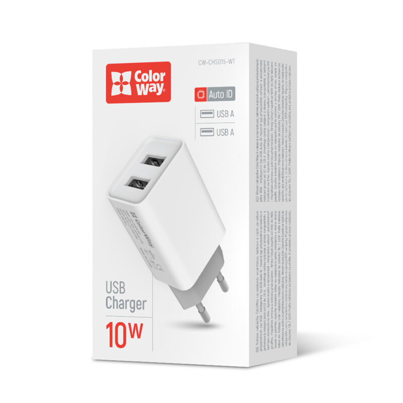 Incarcator retea dublu USB 10W ColorWay, 2.1A, alb