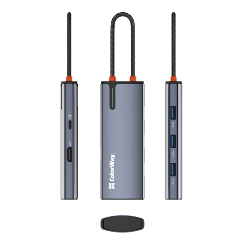 Docking Station 5in1, hub USB, HDMI ColorWay, 100W, argintiu