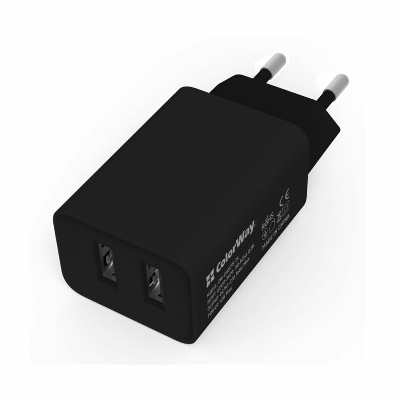 Incarcator retea dublu USB 10W ColorWay, 2.1A, negru