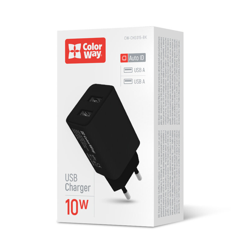 Incarcator retea dublu USB 10W ColorWay, 2.1A, negru