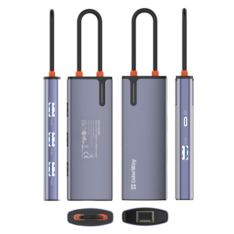 Docking Station 6in1 USB, Ethernet, ColorWay, 100W, argintiu