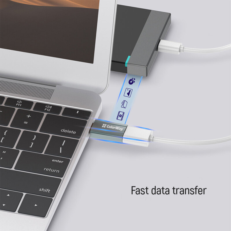 Adaptor OTG, USB la Type-C ColorWay, pentru PC, 3A, argintiu