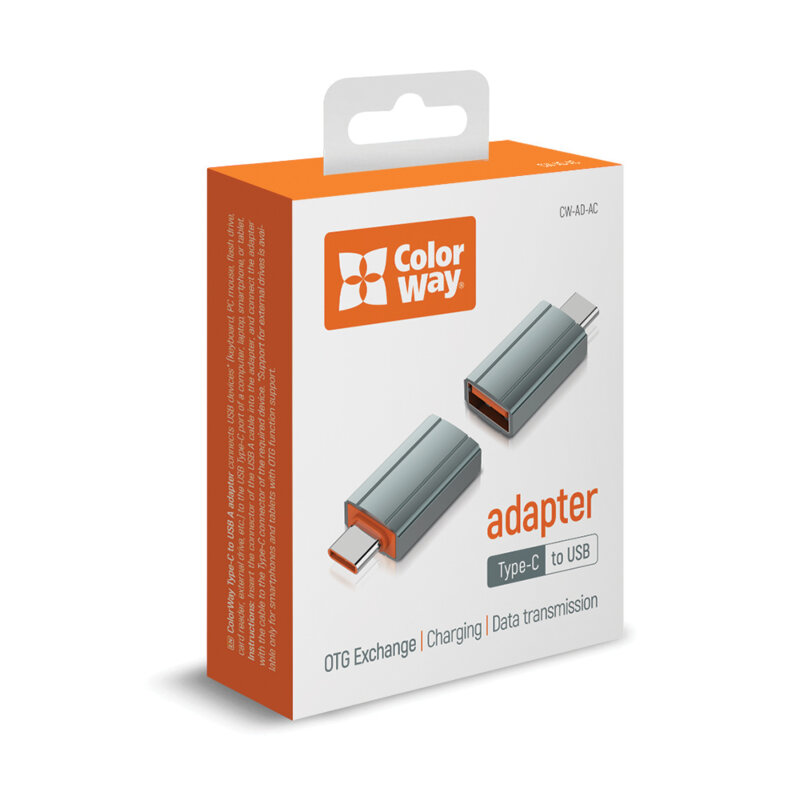 Adaptor OTG, USB la Type-C ColorWay, pentru PC, 3A, argintiu