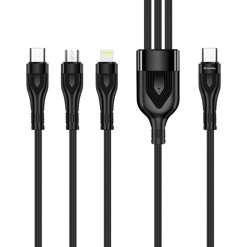 Cablu de incarcare Type-C 60W ColorWay, 4in1, 1.2m, negru