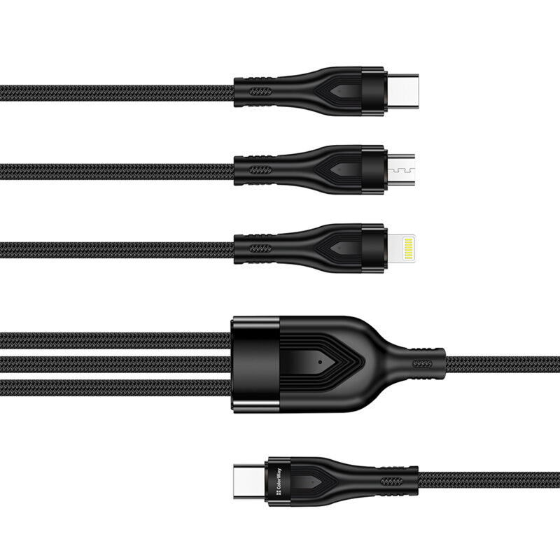 Cablu de incarcare Type-C 60W ColorWay, 4in1, 1.2m, negru