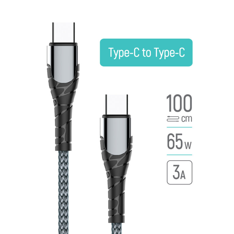 Cablu de date Type-C 65W Fast Charge ColorWay, 1m, gri