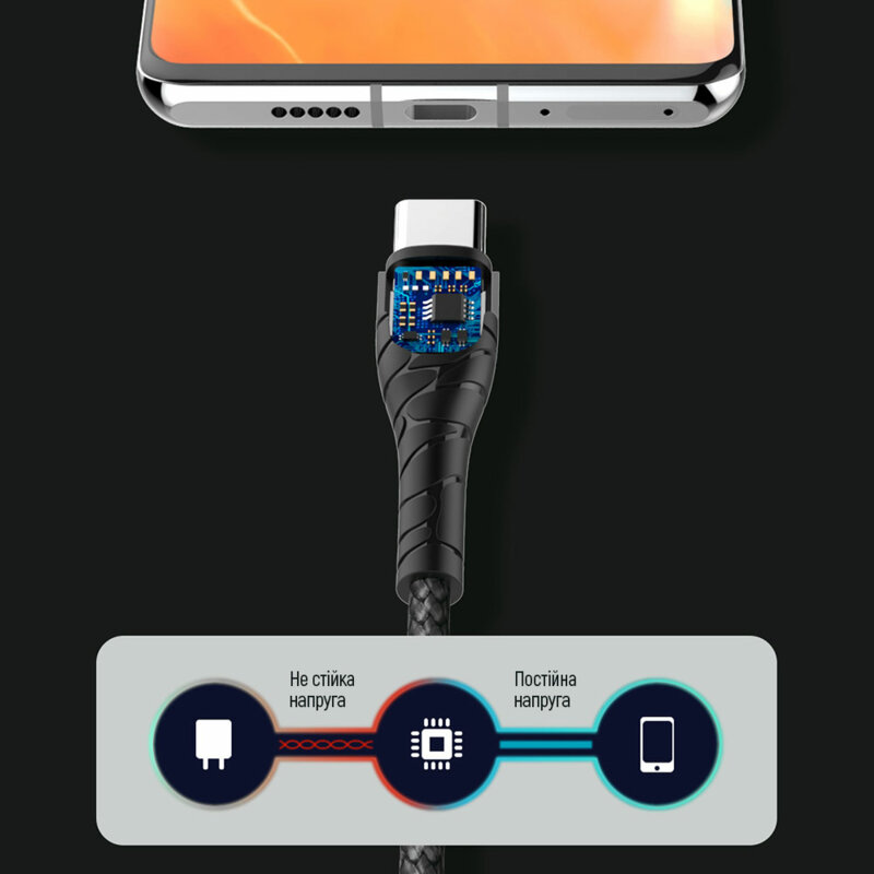 Cablu de date Type-C 65W Fast Charge ColorWay, 1m, gri