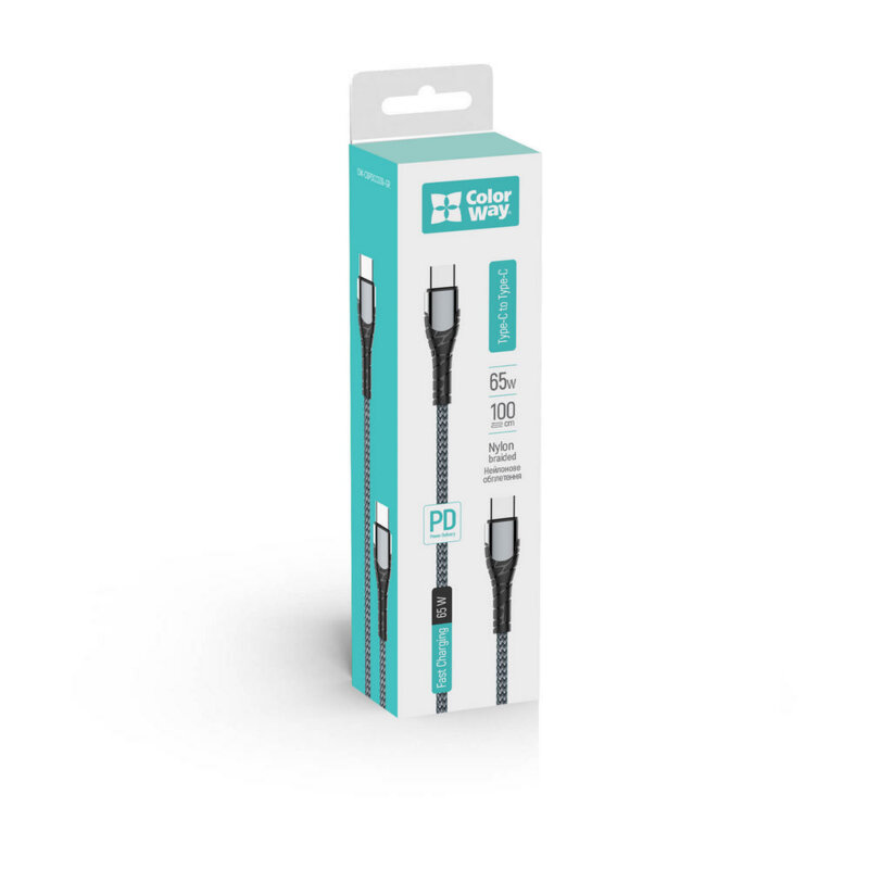 Cablu de date Type-C 65W Fast Charge ColorWay, 1m, gri