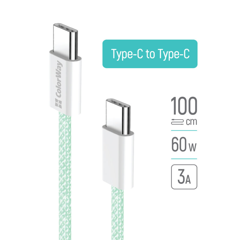 Cablu de incarcare MacBook Pro 60W Fast Charge ColorWay, 1m, verde