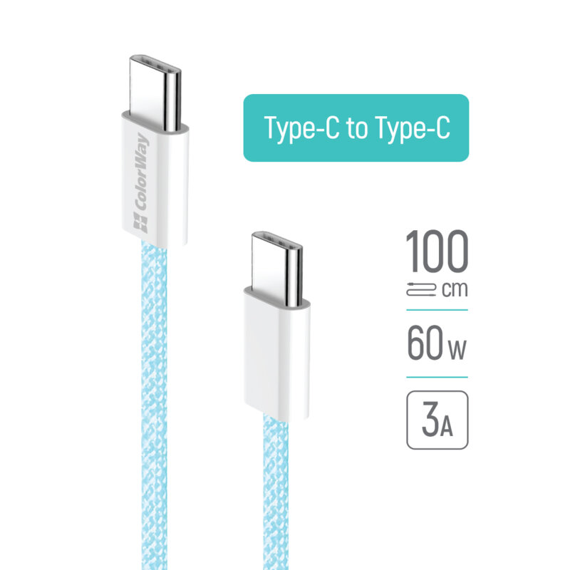 Cablu de incarcare MacBook Pro 60W Fast Charge ColorWay, 1m, bleu