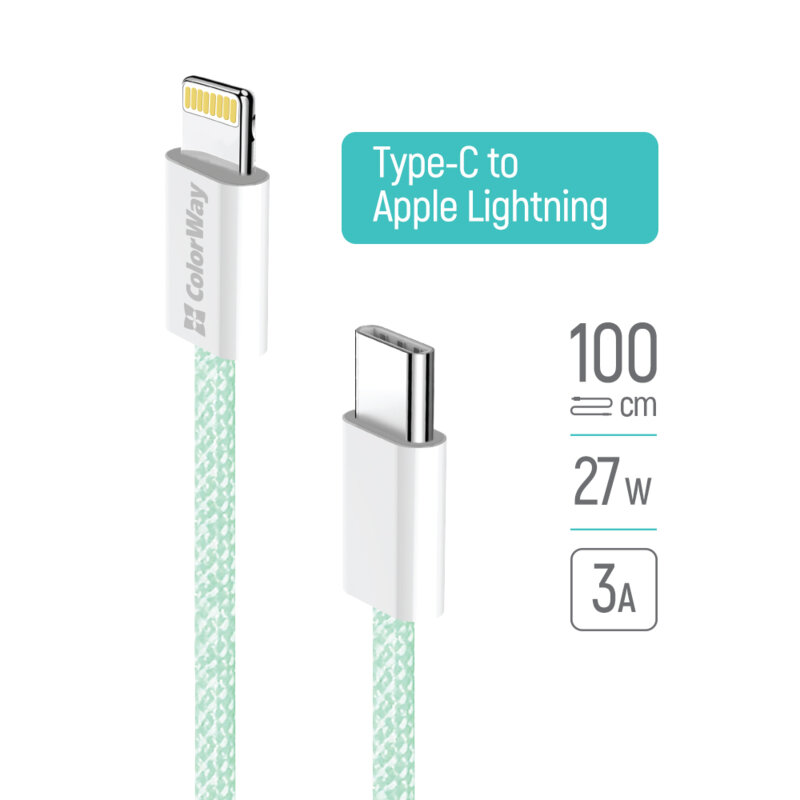 Cablu incarcare Lightning pentru iPhone 27W ColorWay, 1m, verde