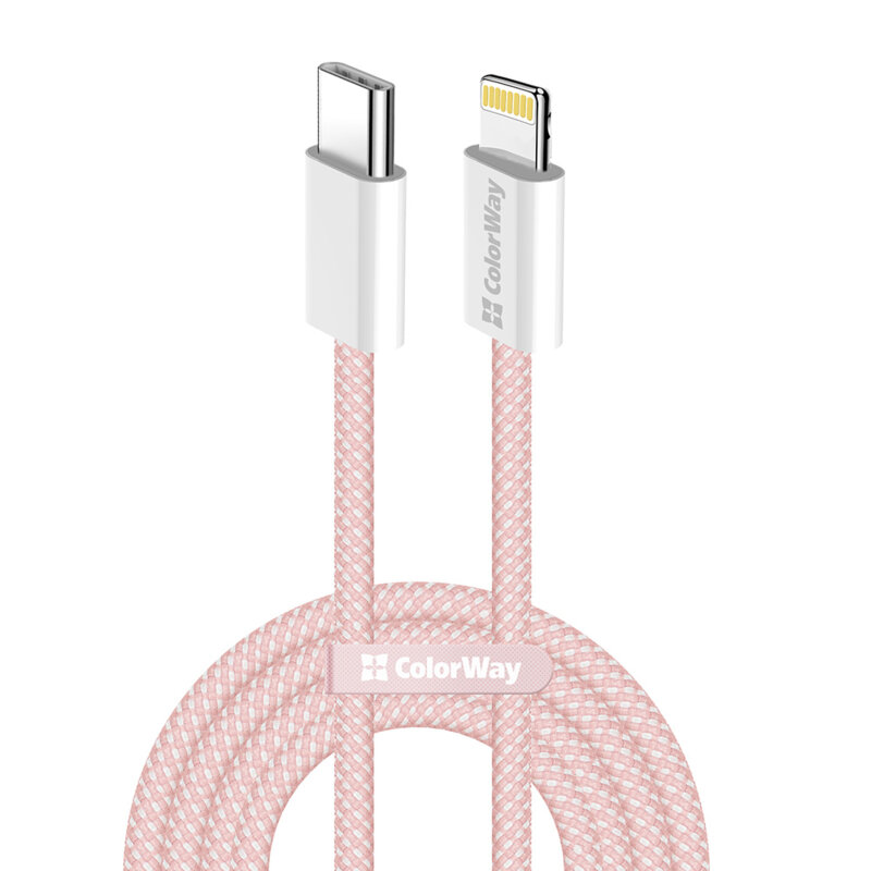 Cablu incarcare Lightning pentru iPhone 27W ColorWay, 1m, roz