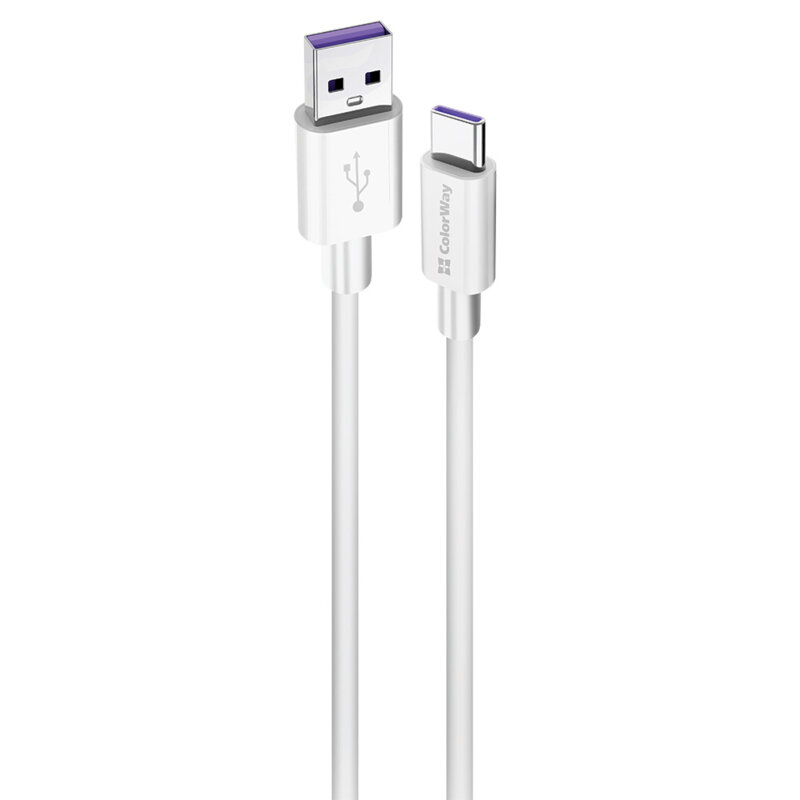 Cablu pentru incarcare USB la Type-C ColorWay, 5A, 1m, alb