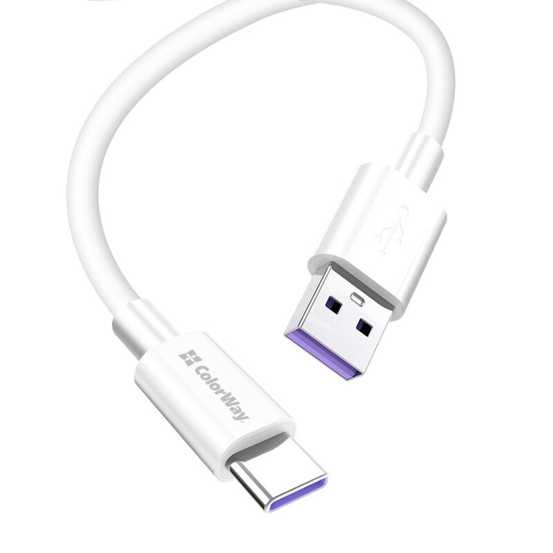 Cablu pentru incarcare USB la Type-C ColorWay, 5A, 1m, alb