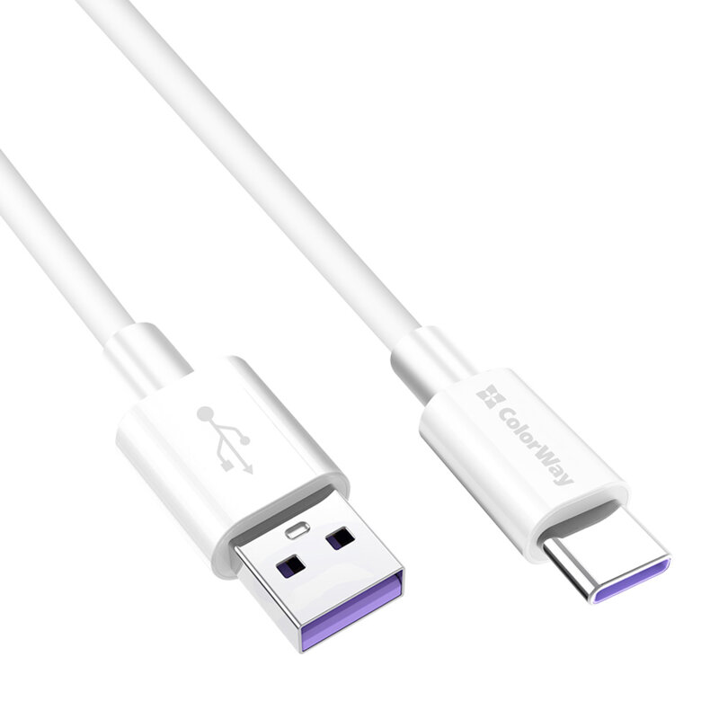 Cablu pentru incarcare USB la Type-C ColorWay, 5A, 1m, alb