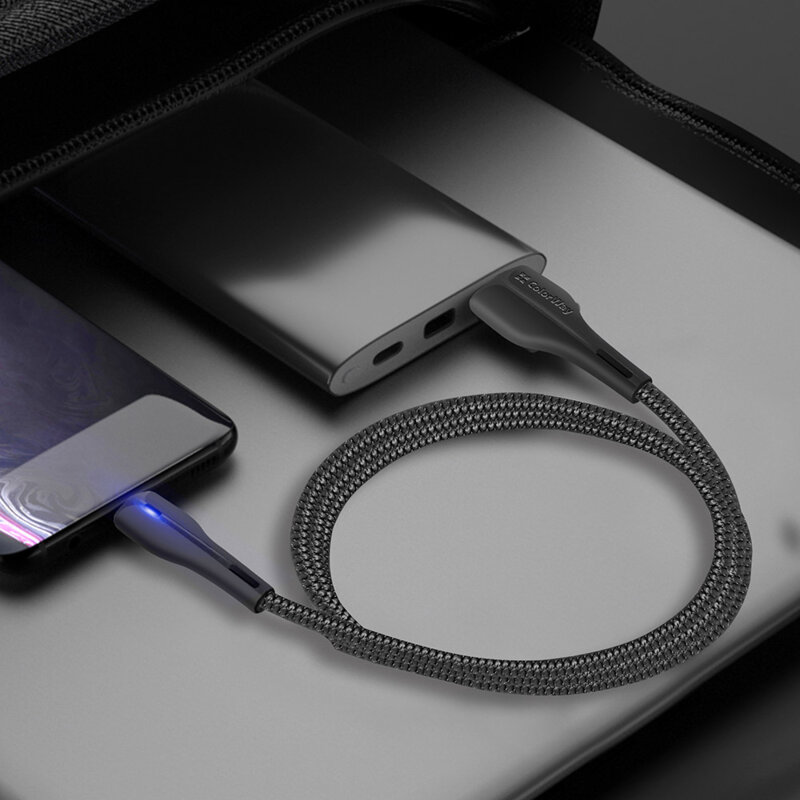 Cablu date si incarcare USB la Type-C ColorWay, 1m, LED, negru