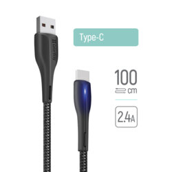 Cablu date si incarcare USB la Type-C ColorWay, 1m, LED, negru