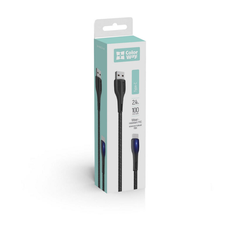 Cablu date si incarcare USB la Type-C ColorWay, 1m, LED, negru