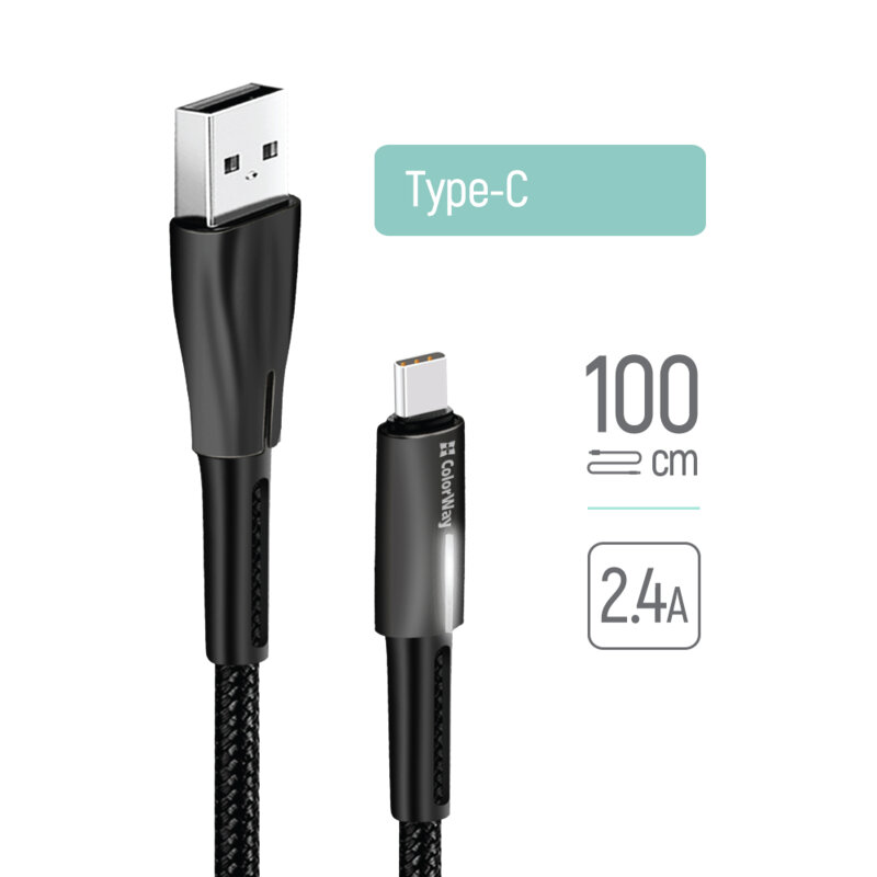 Cablu de incarcare USB Quick Charge ColorWay, 1m, LED, negru