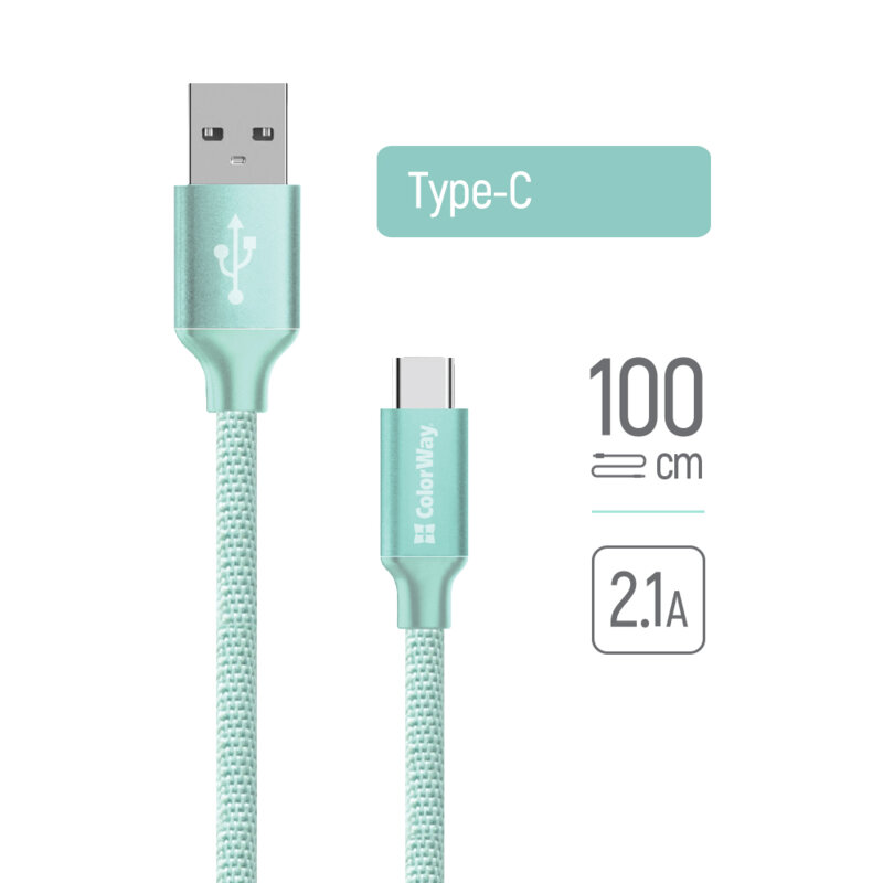 Cablu de date si incarcare USB la Type-C ColorWay, 2.1A, verde
