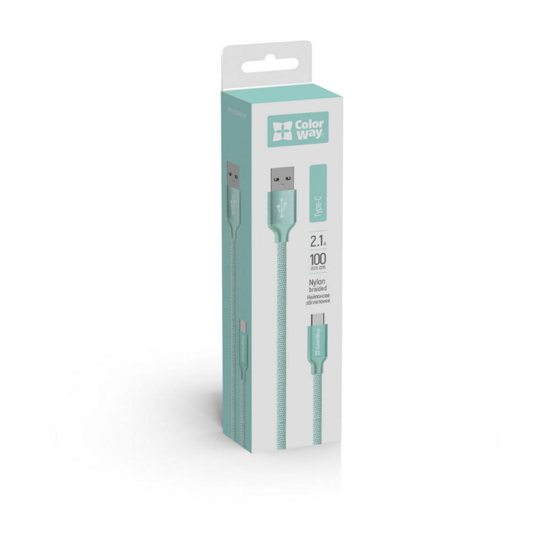 Cablu de date si incarcare USB la Type-C ColorWay, 2.1A, verde