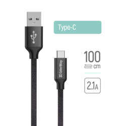 Cablu de date si incarcare USB la Type-C ColorWay, 2.1A, negru