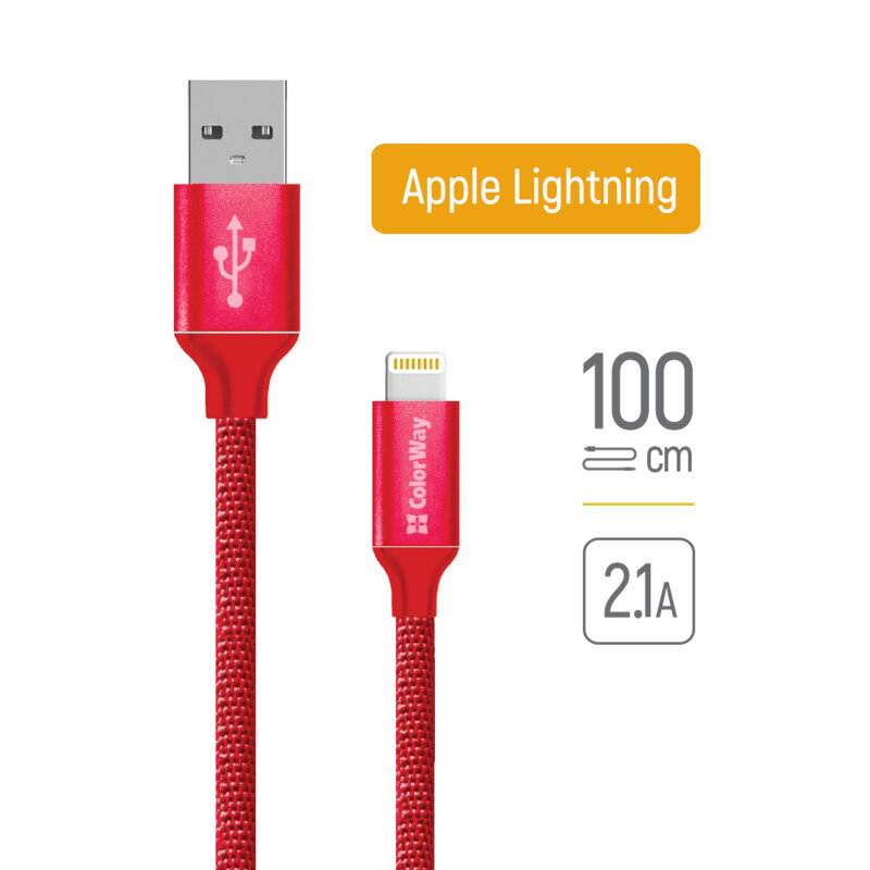 Cablu de date si incarcare USB la Lightning ColorWay, 2.1A, rosu