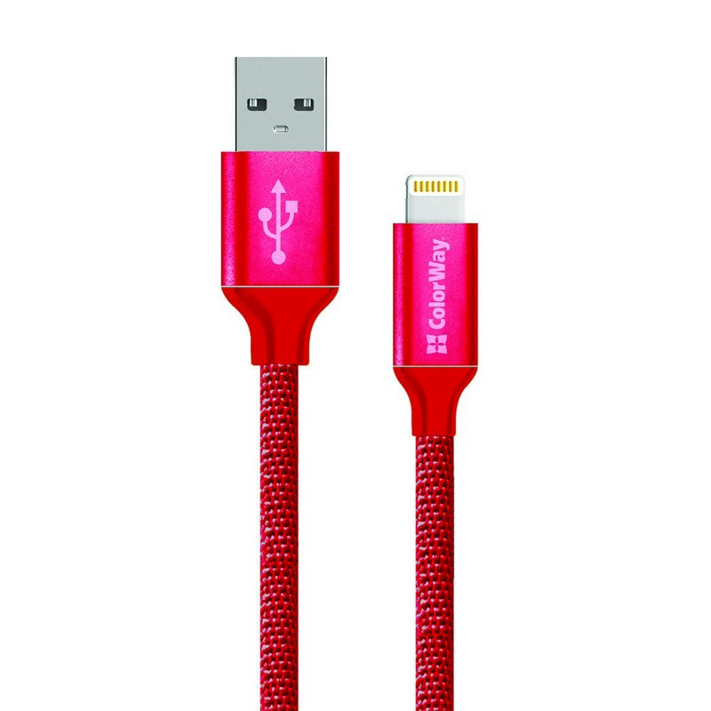 Cablu de date si incarcare USB la Lightning ColorWay, 2.1A, rosu