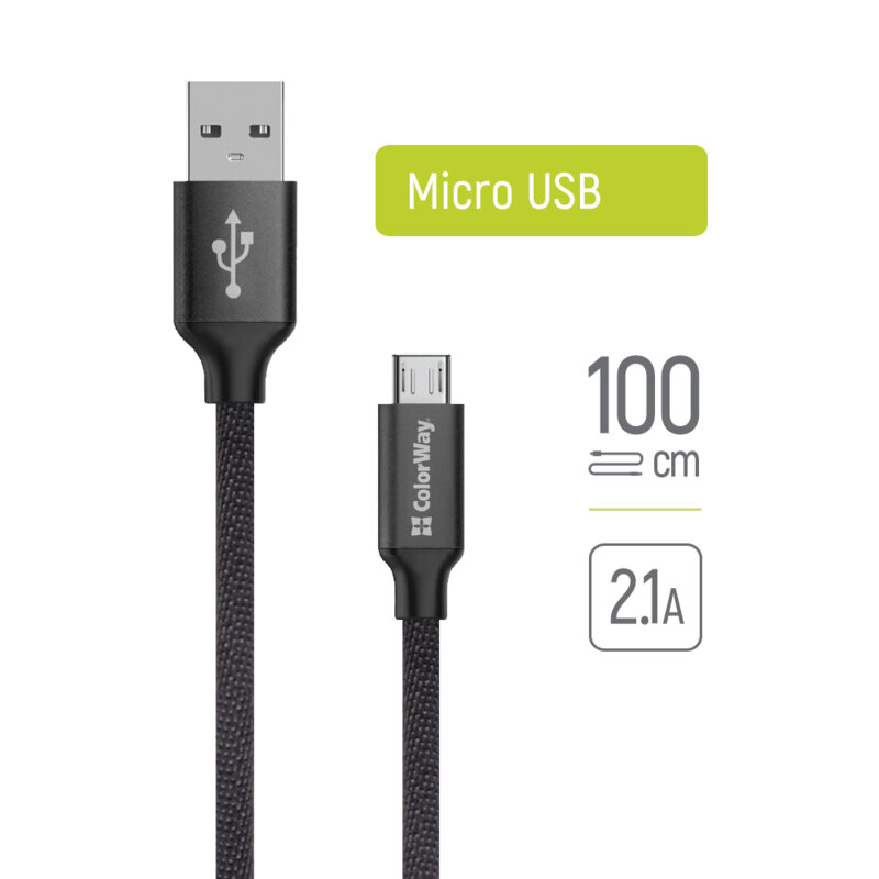 Cablu de date USB la Micro-USB ColorWay, 2.1A, negru