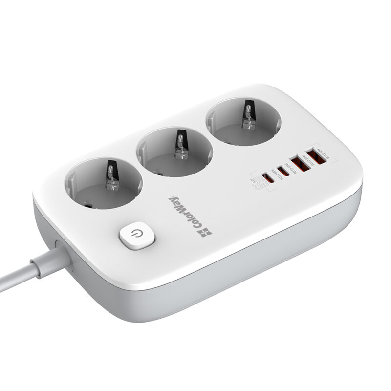 Prelungitor priza GaN3 EU, USB, Type-C ColorWay, 2m, Fast Charge, alb