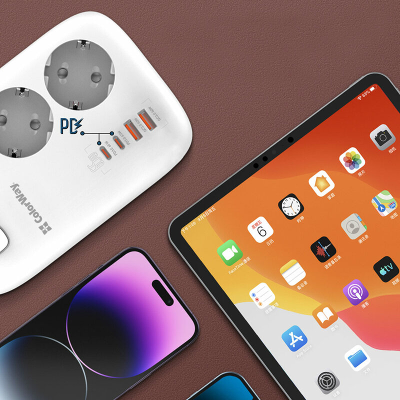 Prelungitor priza GaN3 EU, USB, Type-C ColorWay, 2m, Fast Charge, alb