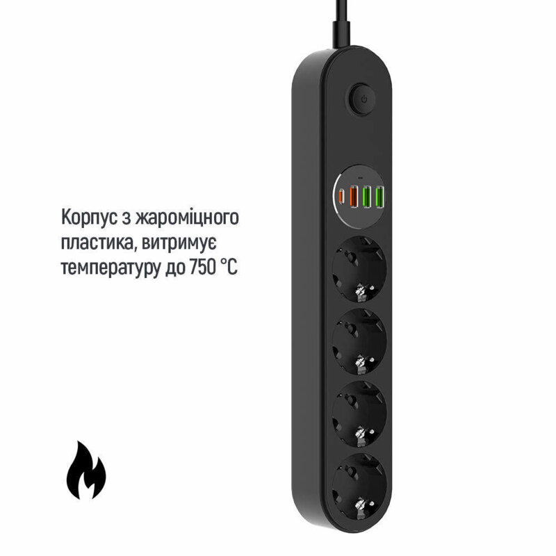 Prelungitor priza EU Quick Charge, USB, Type-C, LED ColorWay, 2m, negru